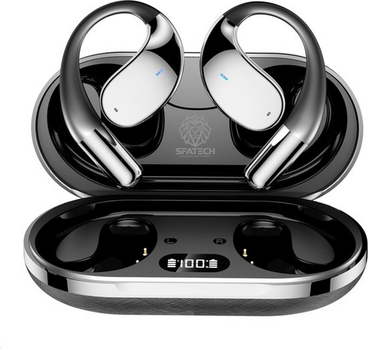 SFATECH Q39 – Open-Ear Sport Hoofdtelefoon – Open-Ear Sport Oortjes – Sport Oordopjes – Sport Hoofdtelefoon – Bluetooth Koptelefoon – Bluetooth 5.4 – AI Bass – ENC Noise Cancelling – IP54 – True Wireless – Zwart