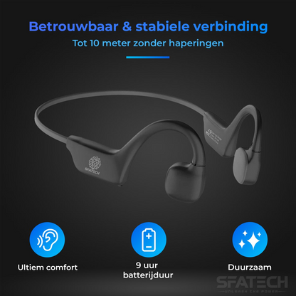 SFATECH Bone Conduction Headphone – Open-Ear Sport Oortjes – Sport Hoofdtelefoon – Bluetooth Koptelefoon – Waterbestendig – Hardlopen & Fitness – Zwart