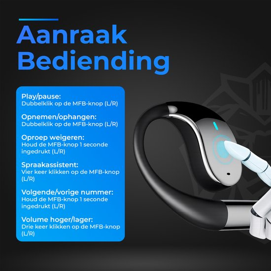 SFATECH Q39 – Open-Ear Sport Hoofdtelefoon – Open-Ear Sport Oortjes – Sport Oordopjes – Sport Hoofdtelefoon – Bluetooth Koptelefoon – Bluetooth 5.4 – AI Bass – ENC Noise Cancelling – IP54 – True Wireless – Zwart