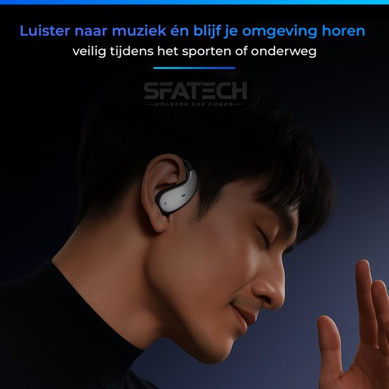 SFATECH Q39 – Open-Ear Sport Hoofdtelefoon – Open-Ear Sport Oortjes – Sport Oordopjes – Sport Hoofdtelefoon – Bluetooth Koptelefoon – Bluetooth 5.4 – AI Bass – ENC Noise Cancelling – IP54 – True Wireless – Zwart