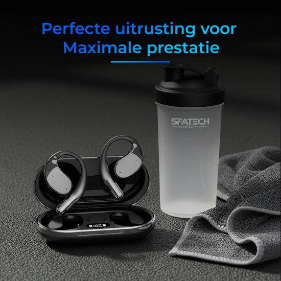 SFATECH Q39 – Open-Ear Sport Hoofdtelefoon – Open-Ear Sport Oortjes – Sport Oordopjes – Sport Hoofdtelefoon – Bluetooth Koptelefoon – Bluetooth 5.4 – AI Bass – ENC Noise Cancelling – IP54 – True Wireless – Zwart