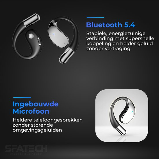 SFATECH Q39 – Open-Ear Sport Hoofdtelefoon – Open-Ear Sport Oortjes – Sport Oordopjes – Sport Hoofdtelefoon – Bluetooth Koptelefoon – Bluetooth 5.4 – AI Bass – ENC Noise Cancelling – IP54 – True Wireless – Zwart