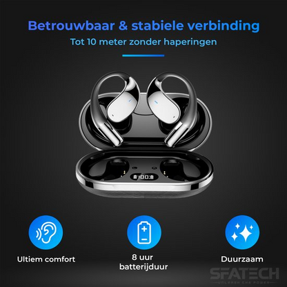 SFATECH Q39 – Open-Ear Sport Hoofdtelefoon – Open-Ear Sport Oortjes – Sport Oordopjes – Sport Hoofdtelefoon – Bluetooth Koptelefoon – Bluetooth 5.4 – AI Bass – ENC Noise Cancelling – IP54 – True Wireless – Zwart