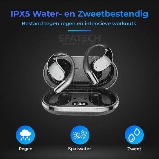SFATECH Q39 – Open-Ear Sport Hoofdtelefoon – Open-Ear Sport Oortjes – Sport Oordopjes – Sport Hoofdtelefoon – Bluetooth Koptelefoon – Bluetooth 5.4 – AI Bass – ENC Noise Cancelling – IP54 – True Wireless – Zwart