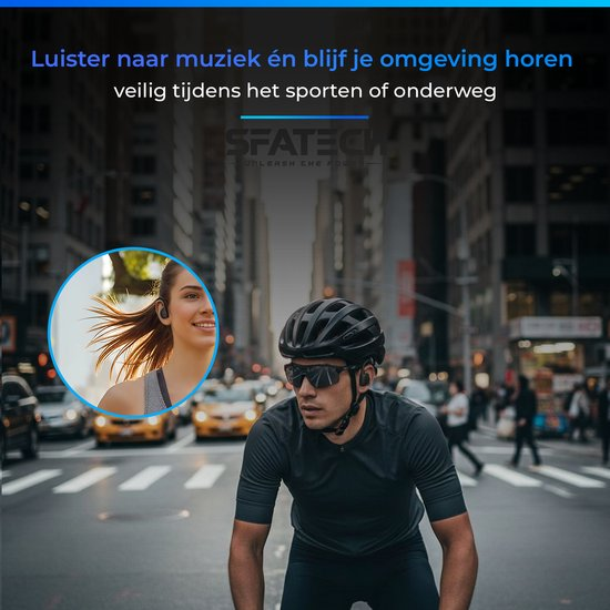 SFATECH Bone Conduction Headphone – Open-Ear Sport Oortjes – Sport Hoofdtelefoon – Bluetooth Koptelefoon – Waterbestendig – Hardlopen & Fitness – Zwart