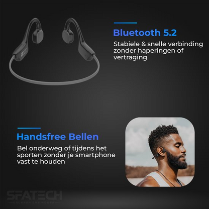 SFATECH Bone Conduction Headphone – Open-Ear Sport Oortjes – Sport Hoofdtelefoon – Bluetooth Koptelefoon – Waterbestendig – Hardlopen & Fitness – Zwart